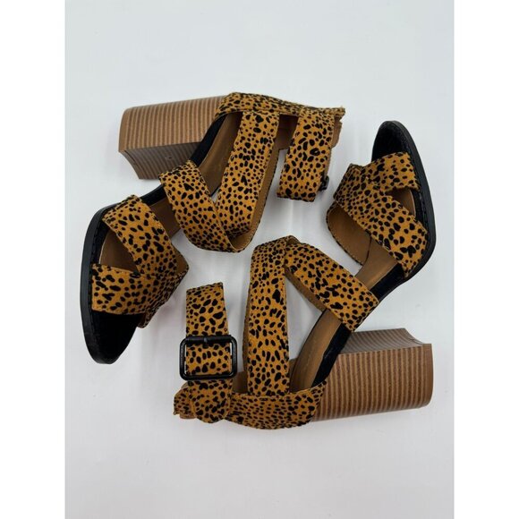 Qupid Cheetah Print Block Heel Strappy Sandals Womens Size 6 With Back Zipper - Picture 5 of 8
